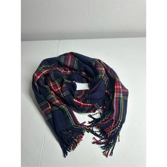 Jesi Lydia Wool Touch Plaid Scarf Shawl Blue Red Size 30” X 70” - Picture 8 of 9